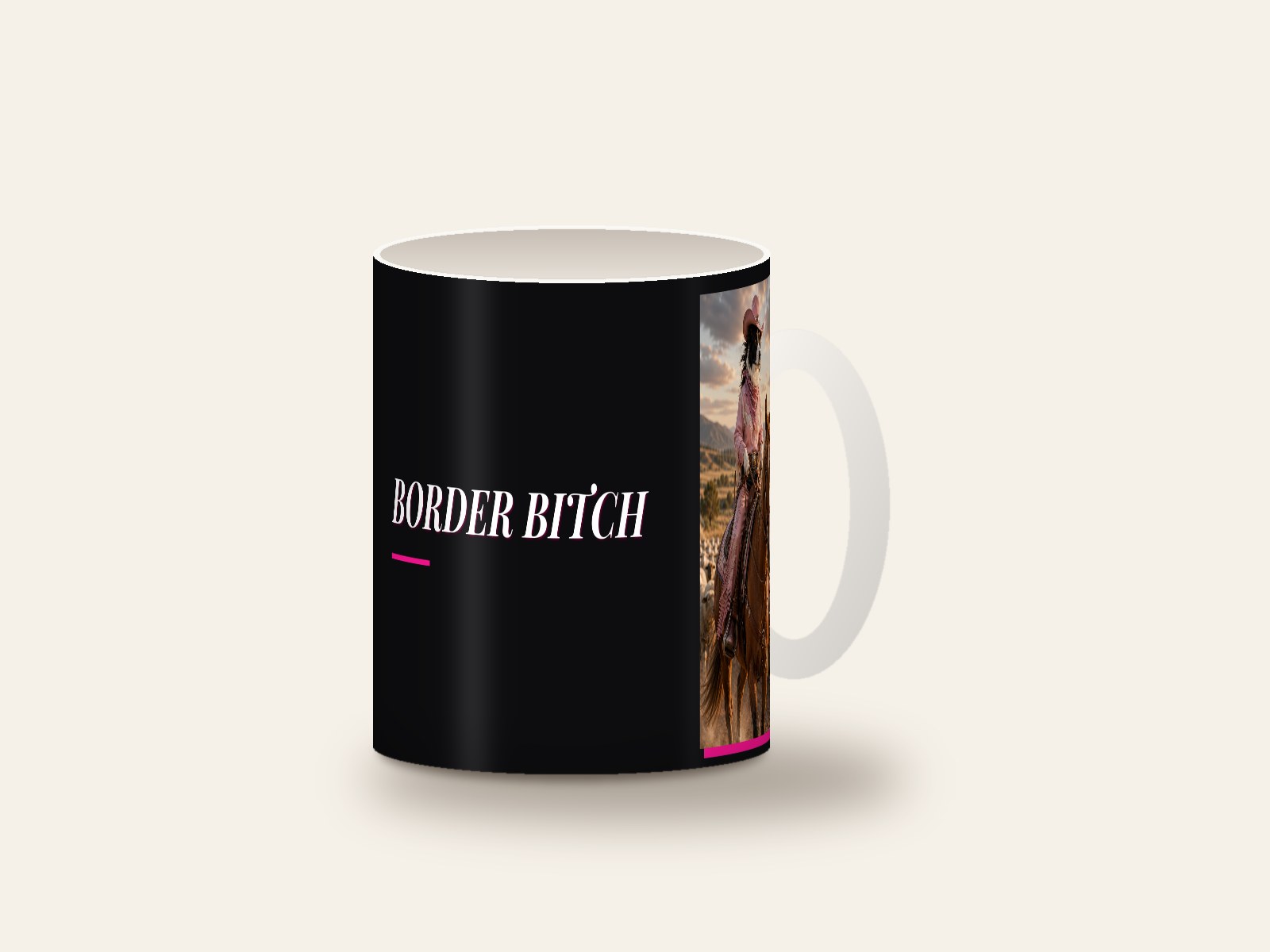 Mug printed with Border Bitch.
