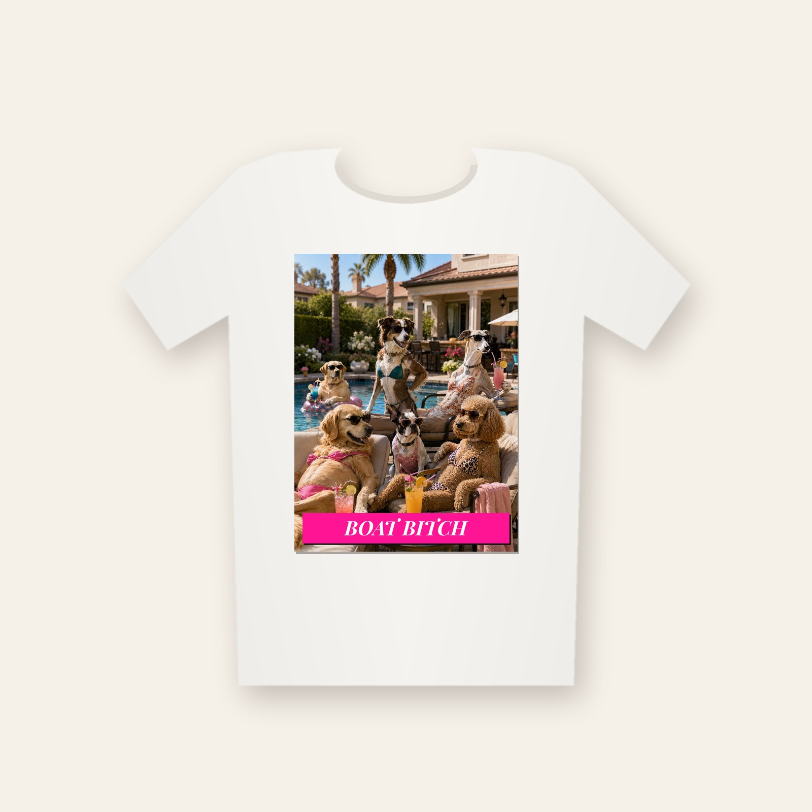 Tee printed with Boat Bitch.