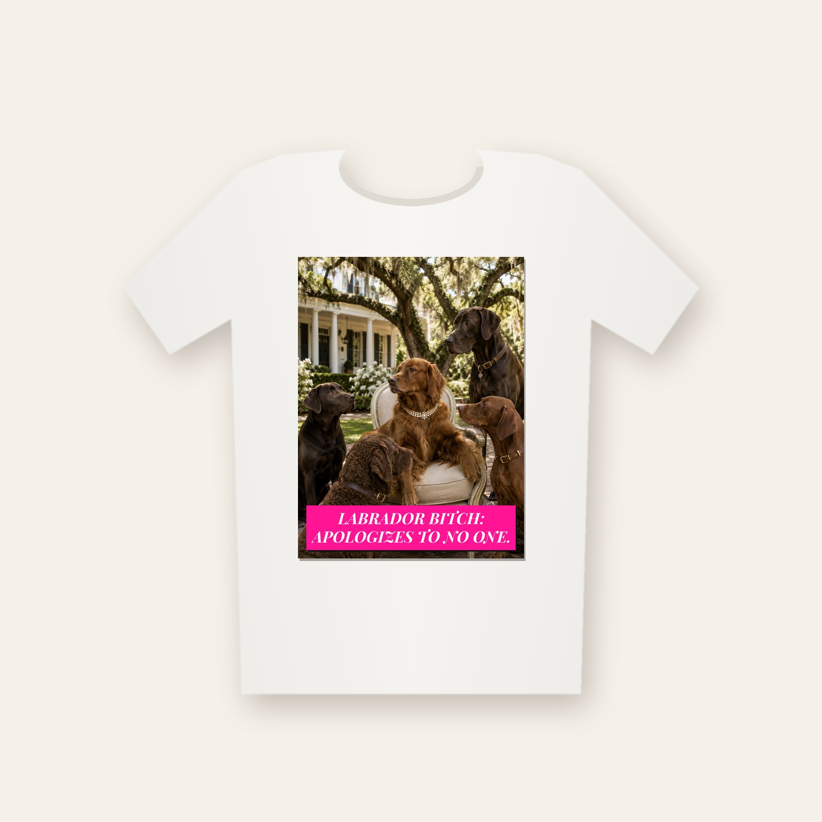 Tee printed with Labrador Bitch: Apologizes to No One.