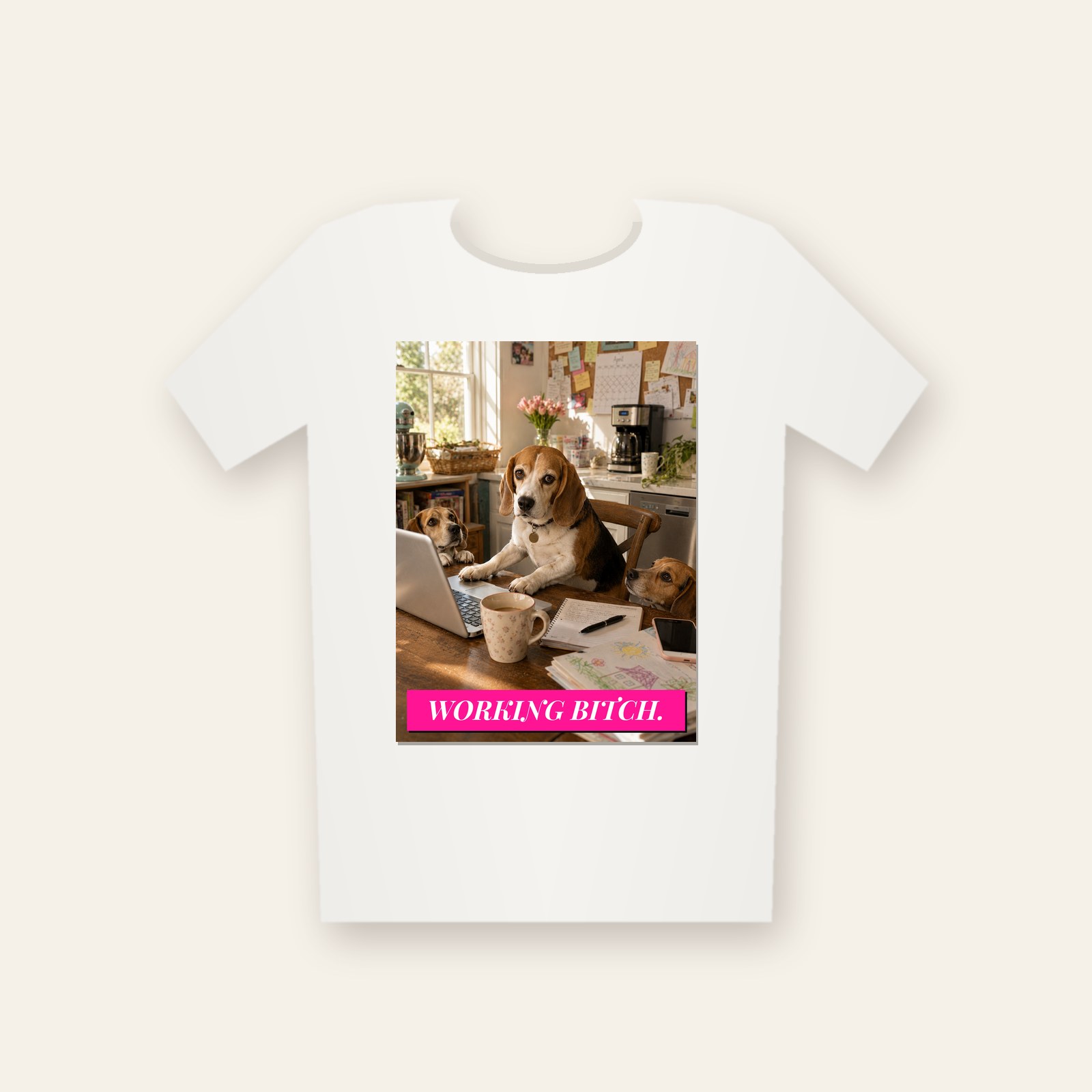 Tee printed with Working Bitch.