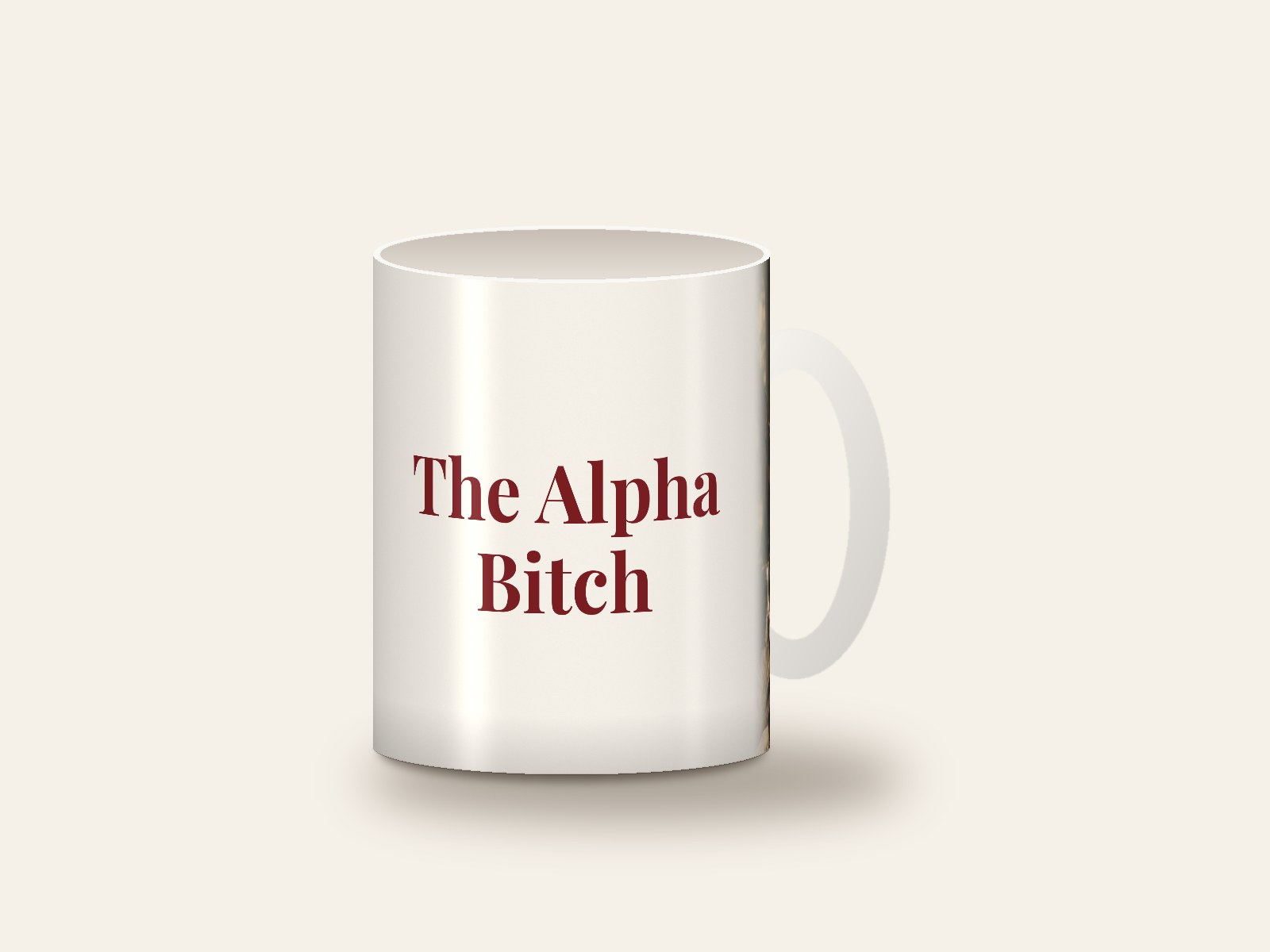 White mug printed with the design The Alpha Bitch