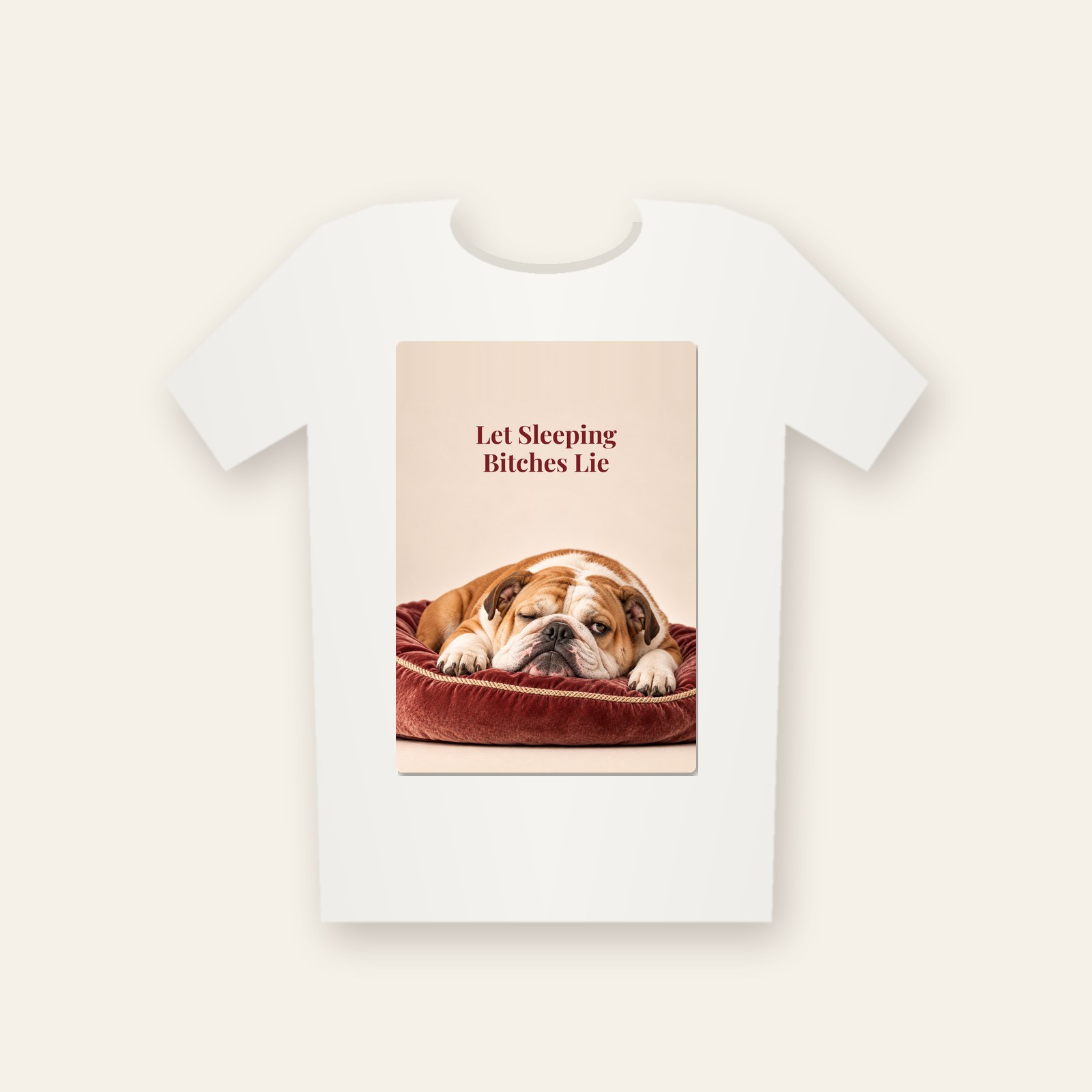 White tee printed with the design Let Sleeping Bitches Lie