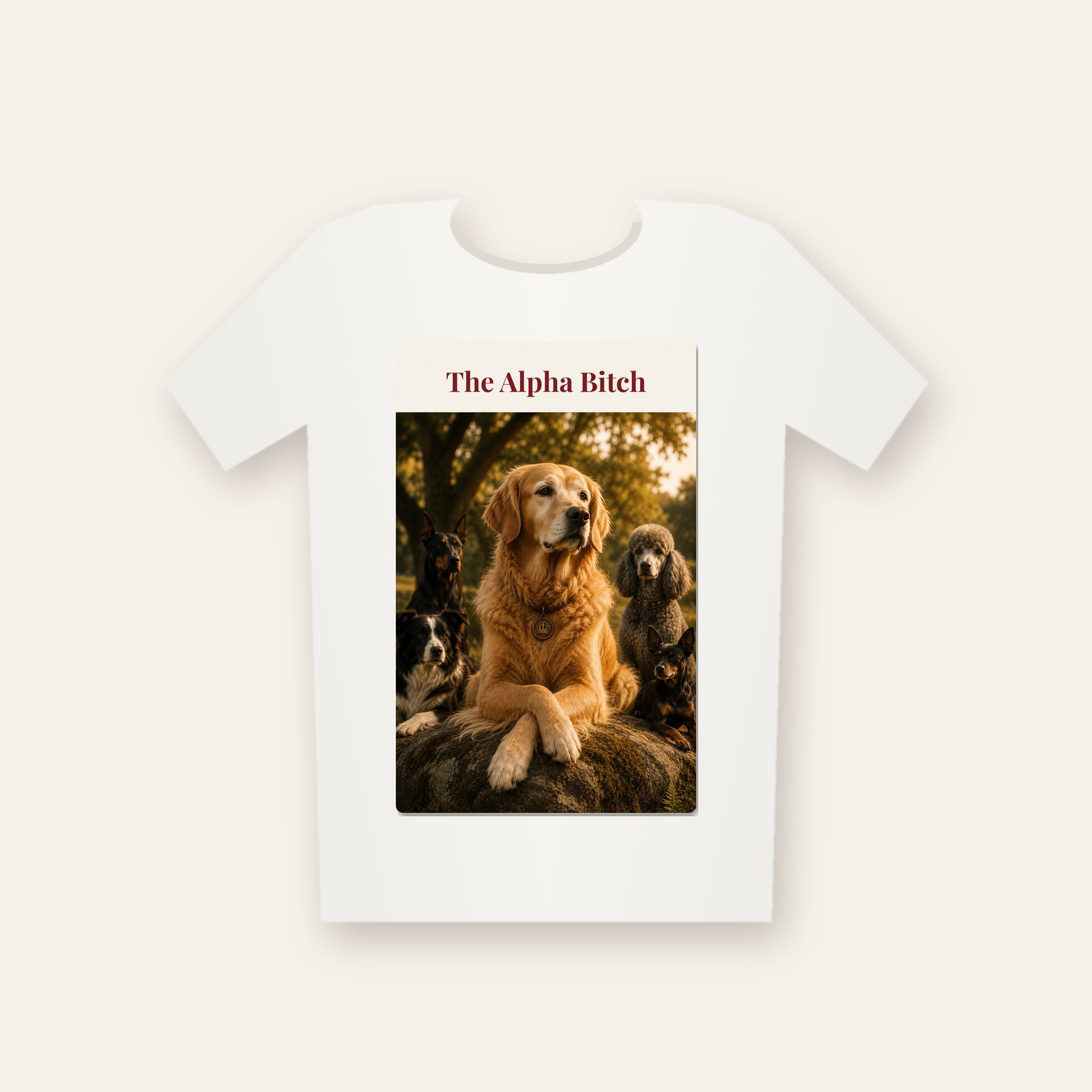 White tee printed with the design The Alpha Bitch